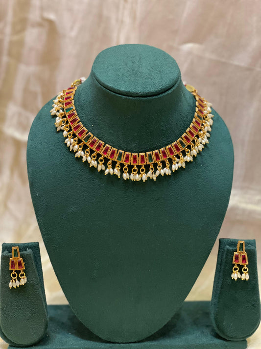 Emerald-Ruby Cascade Choker Set-CH013(02)