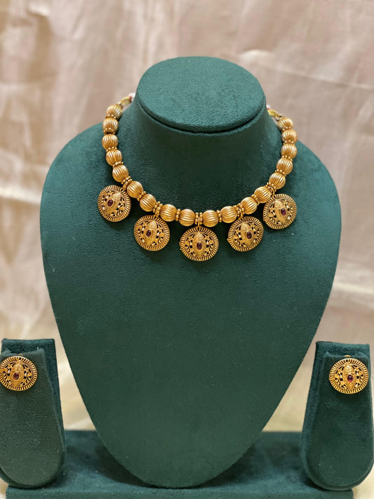 Antique Gold Coin Choker Necklace-CH012(02)