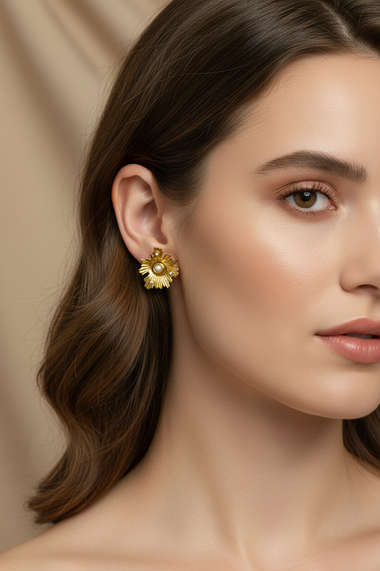 Sunburst Pearl Stud Earrings-E03