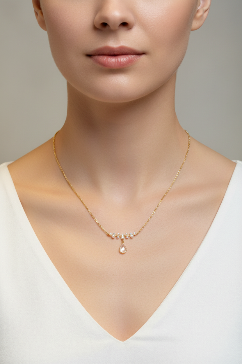 Pearl Drop Charm Necklace-C01