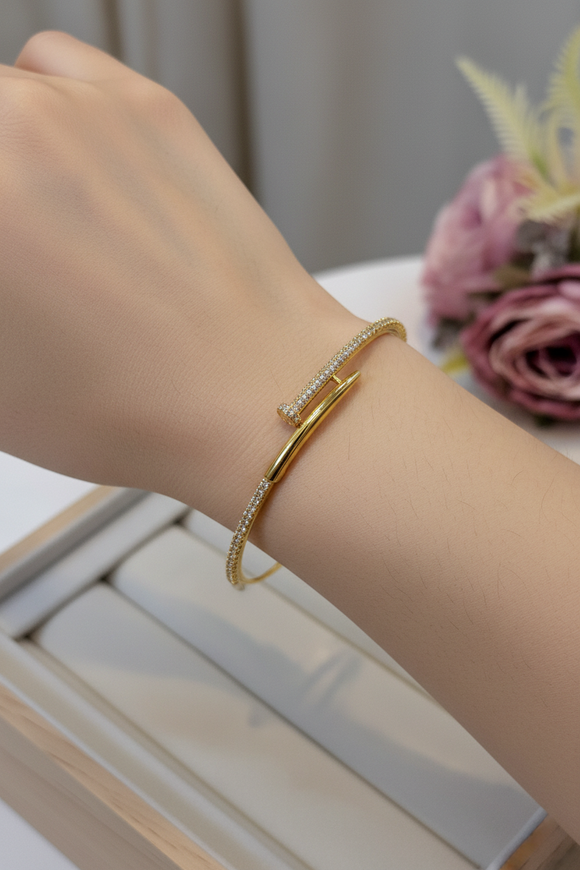 Crystal Nail Open Bangle-B07