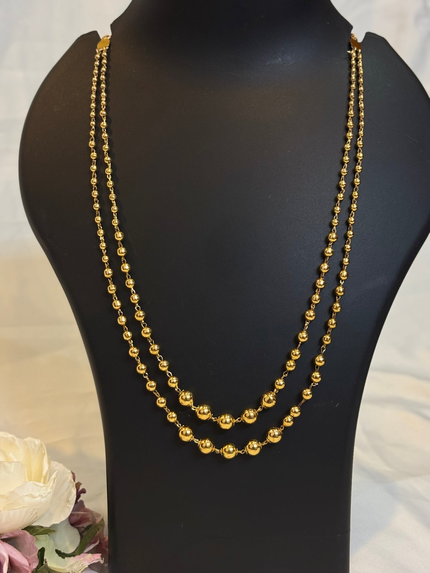 Golden Twin Layer Bead Necklace-NK02
