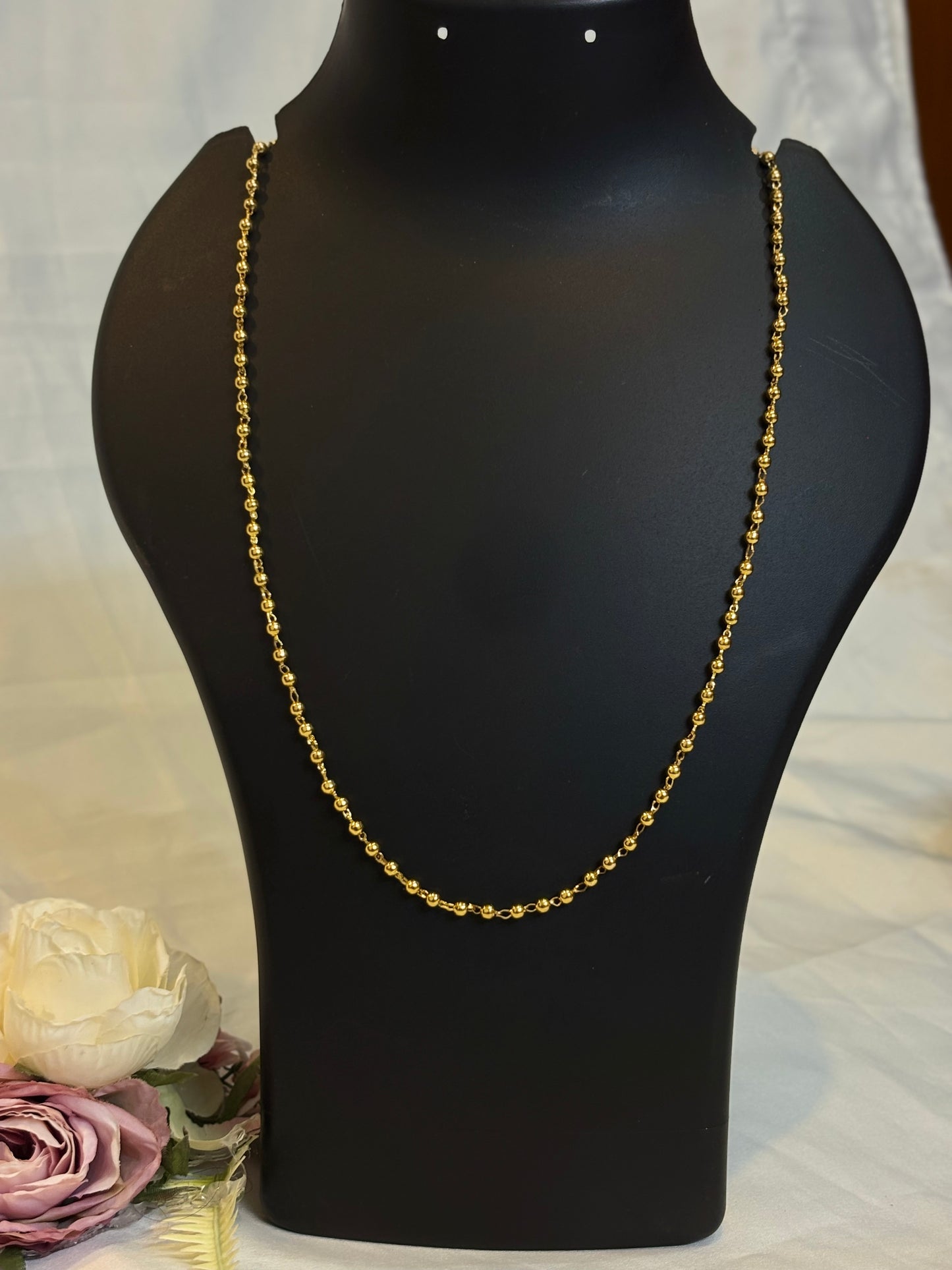 Minimal Gold Beaded Chain Necklace-Nk01