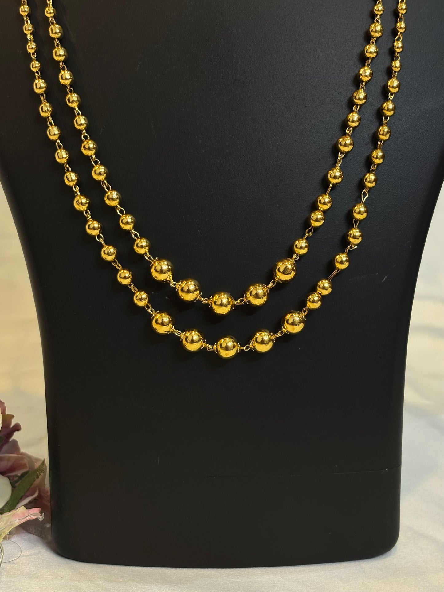 Golden Twin Layer Bead Necklace-NK02