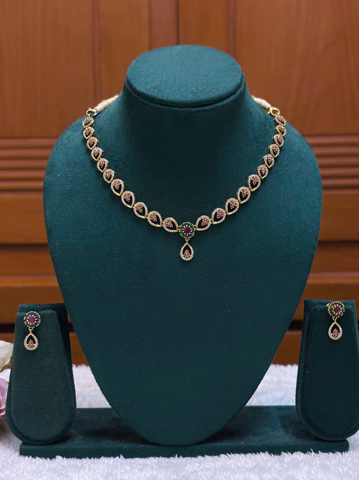 Pink & Green Floral Necklace-AD031