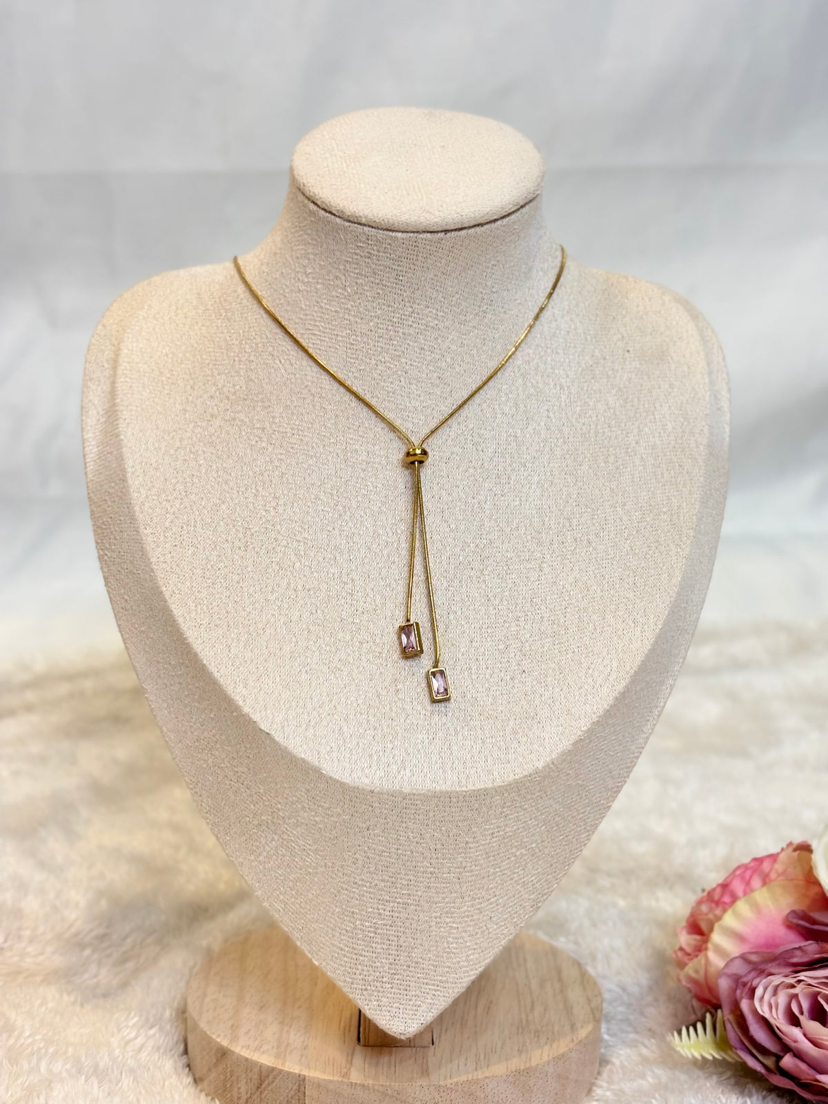 Rose Quartz Drop Lariat-C015