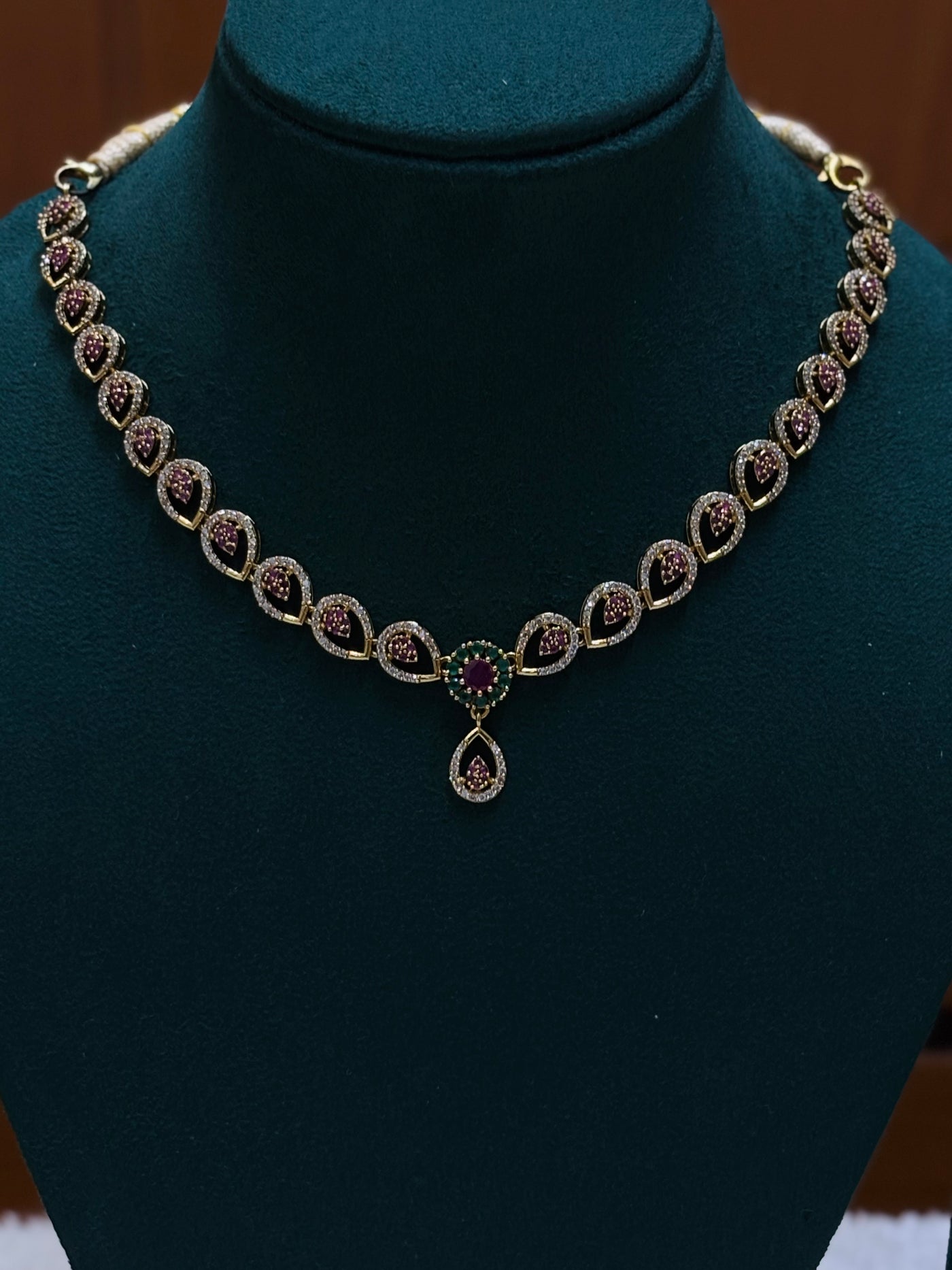 Pink & Green Floral Necklace-AD031