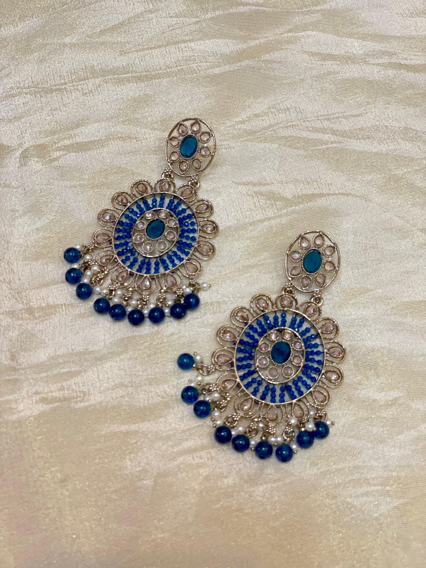 Blue Kundan Chandbali Earrings  -E004(02)