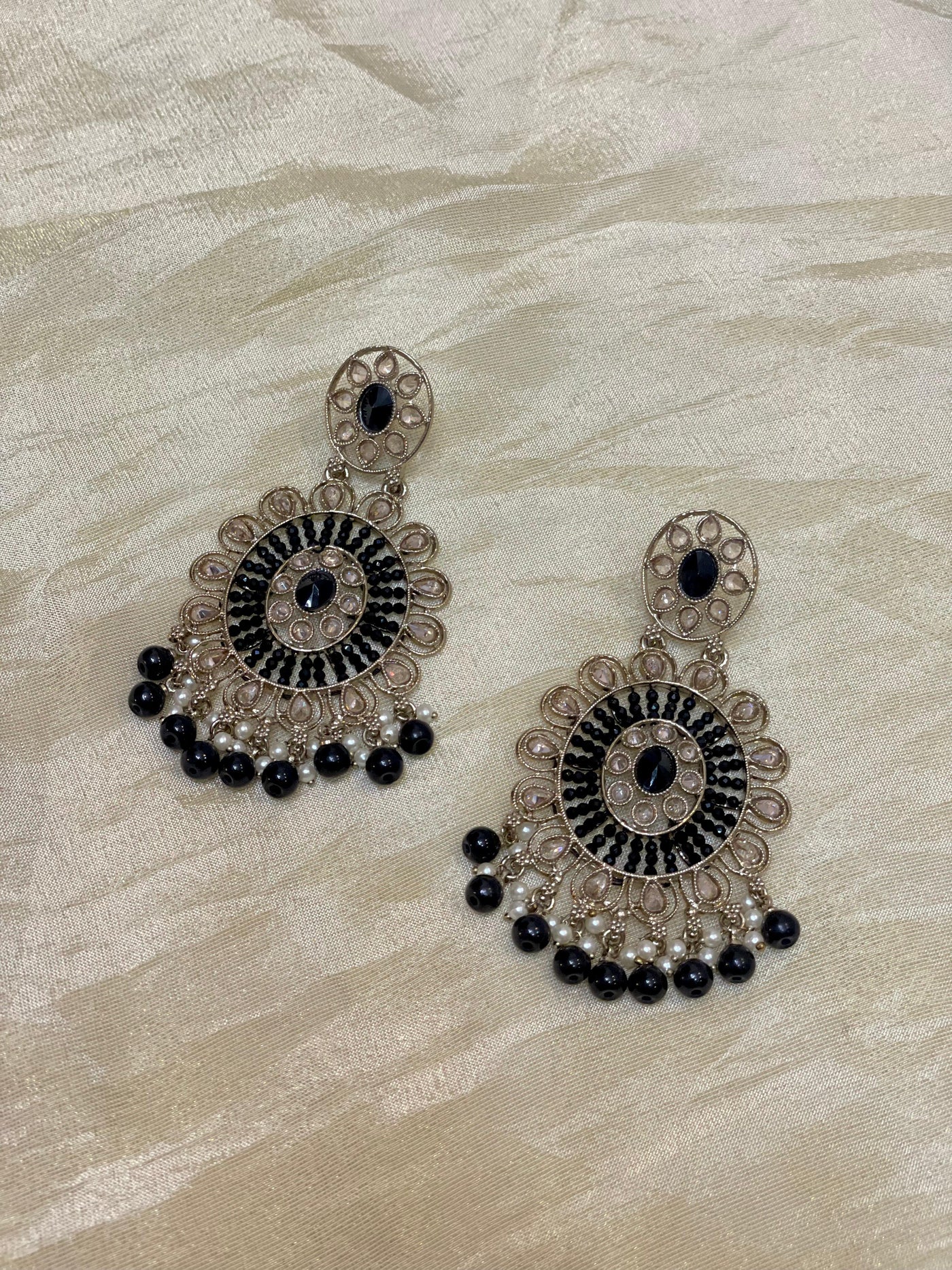 Black Kundan Chandbali Earrings -E004(01)