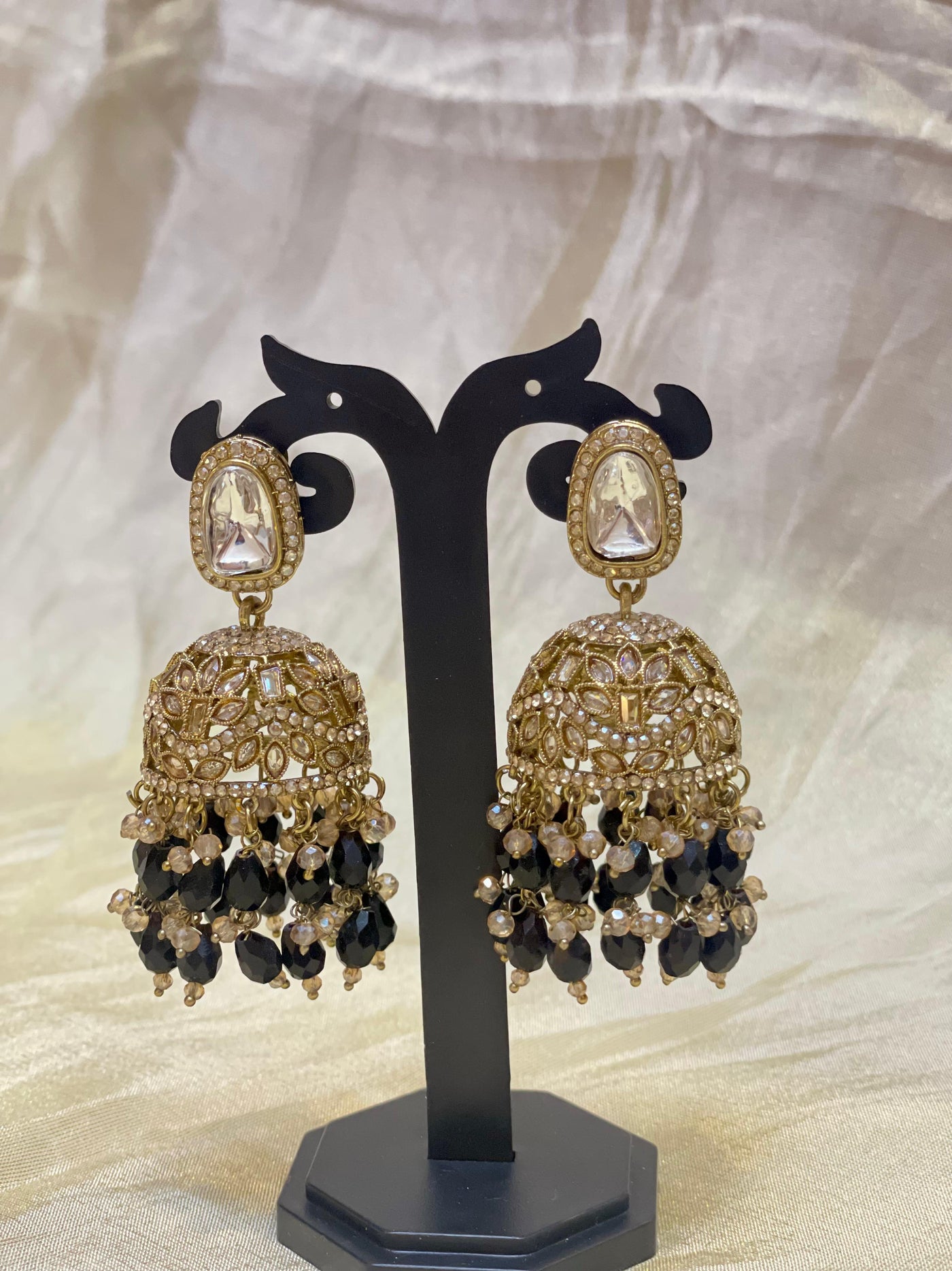 Black Bead Jhumka-E010(02)