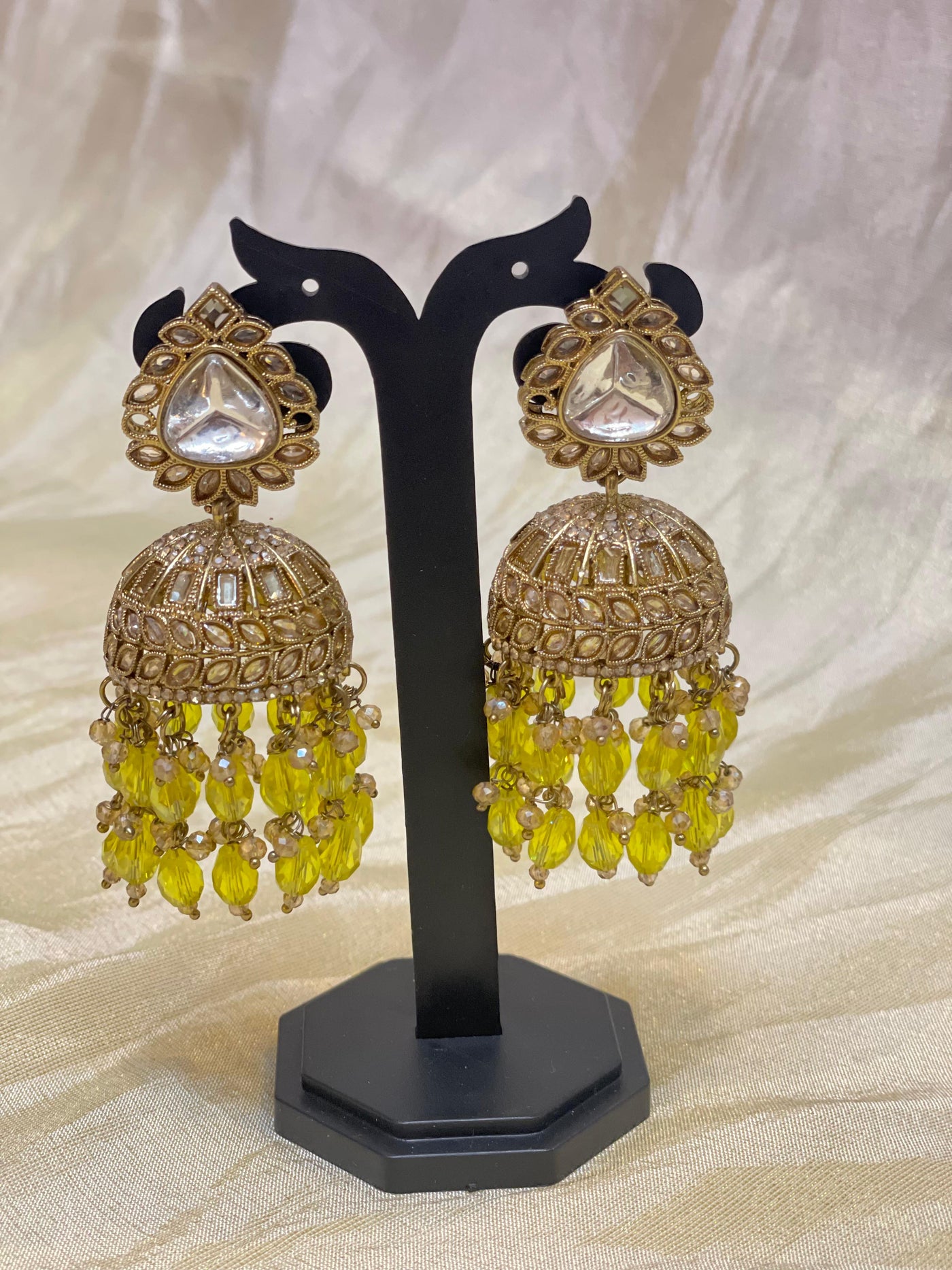 Yellow Kundan Jhumka Earrings -E011(02)
