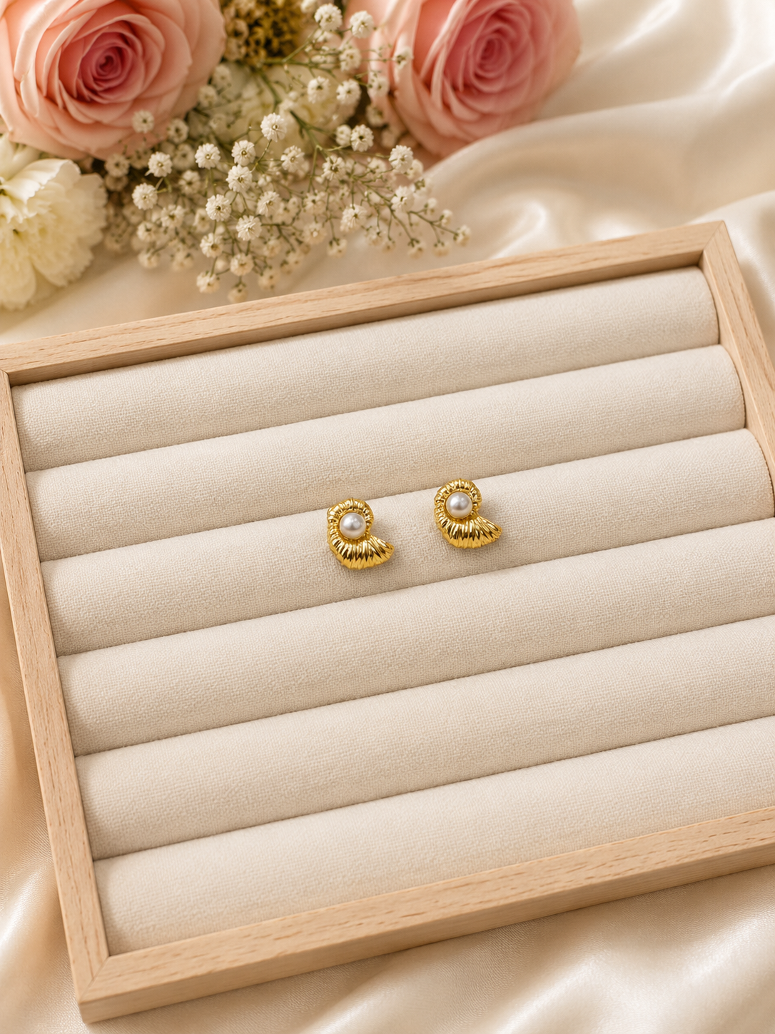 Golden Pearl Twist Stud-E03