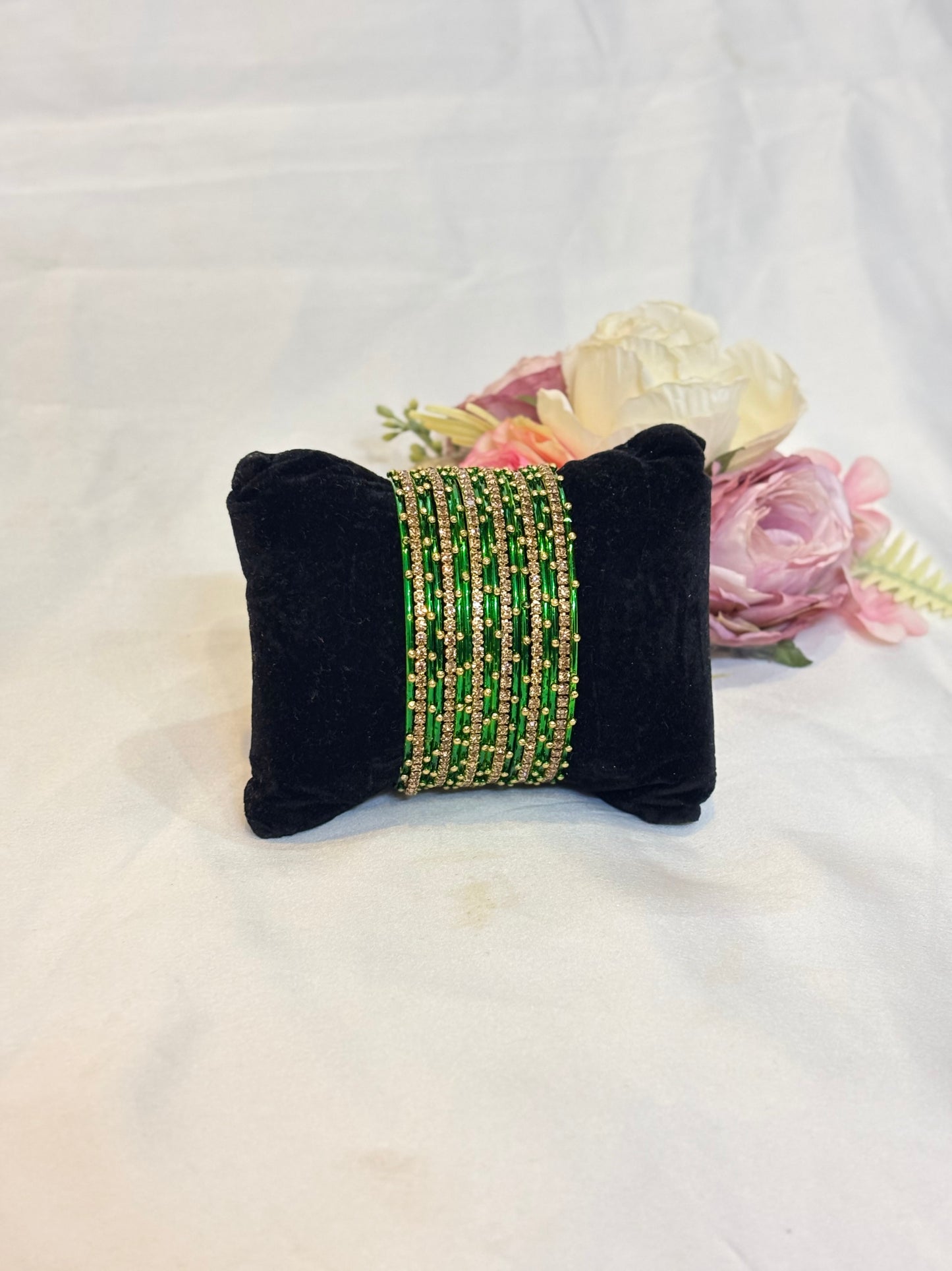 Green Crystal Bangles Set