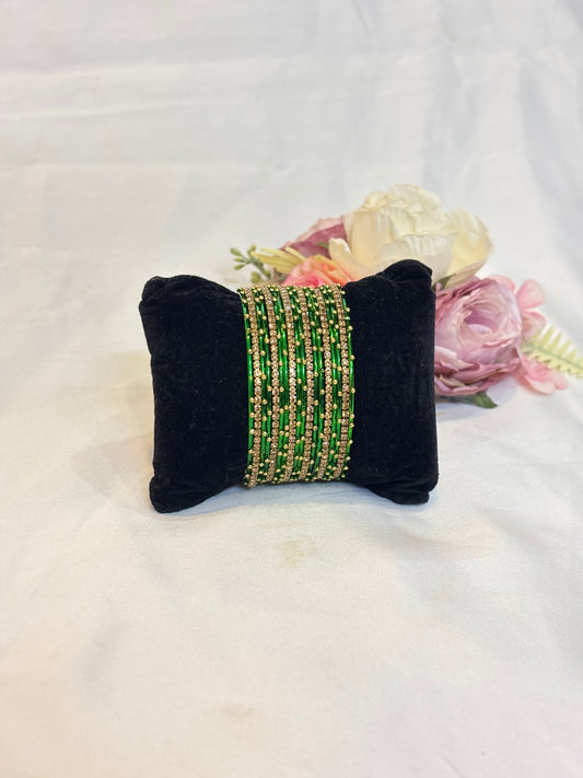 Green Crystal Bangles Set