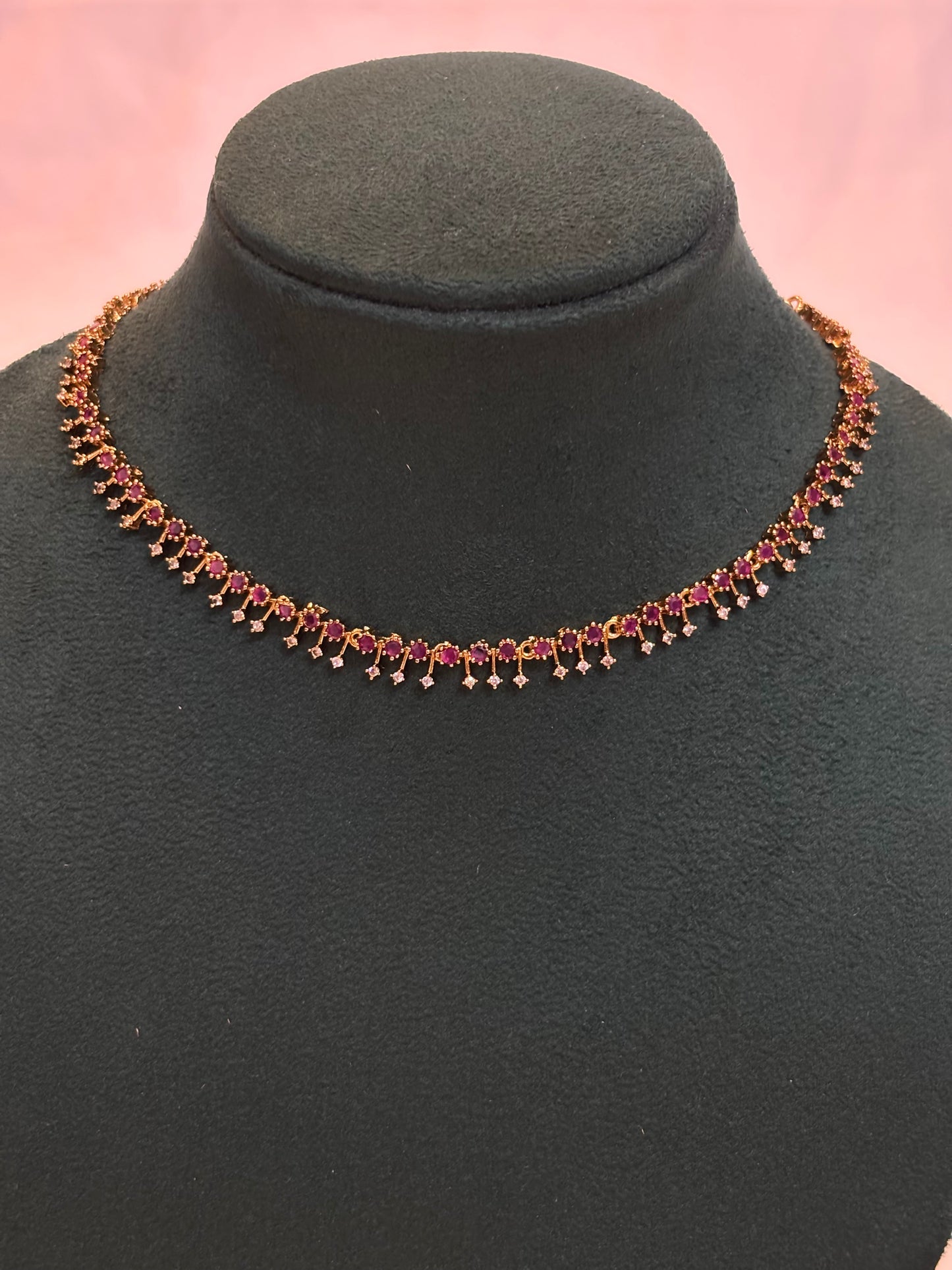 Pink stone necklace set