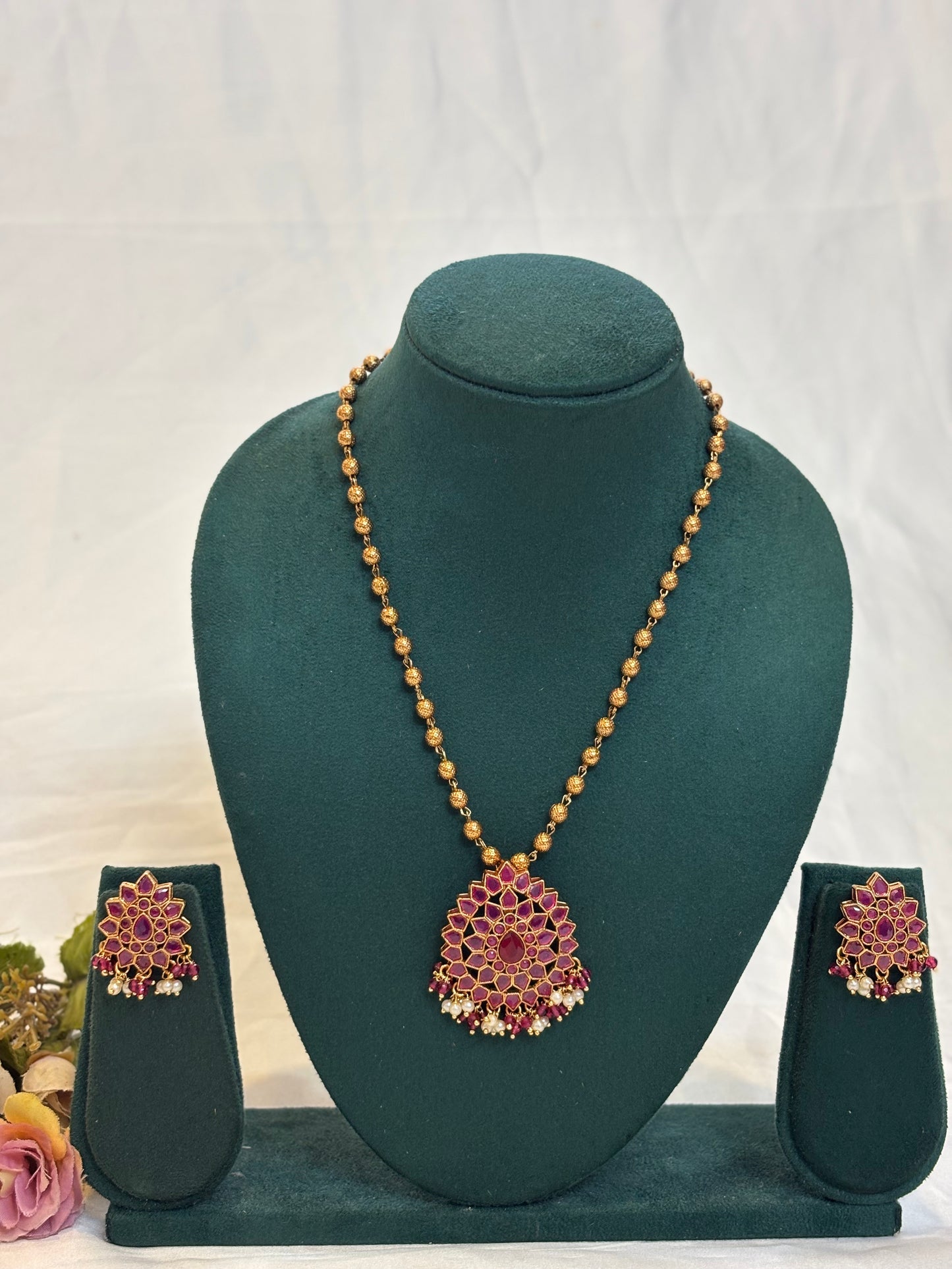 Ruby Kemp Lotus Pendant Set-N022(02)
