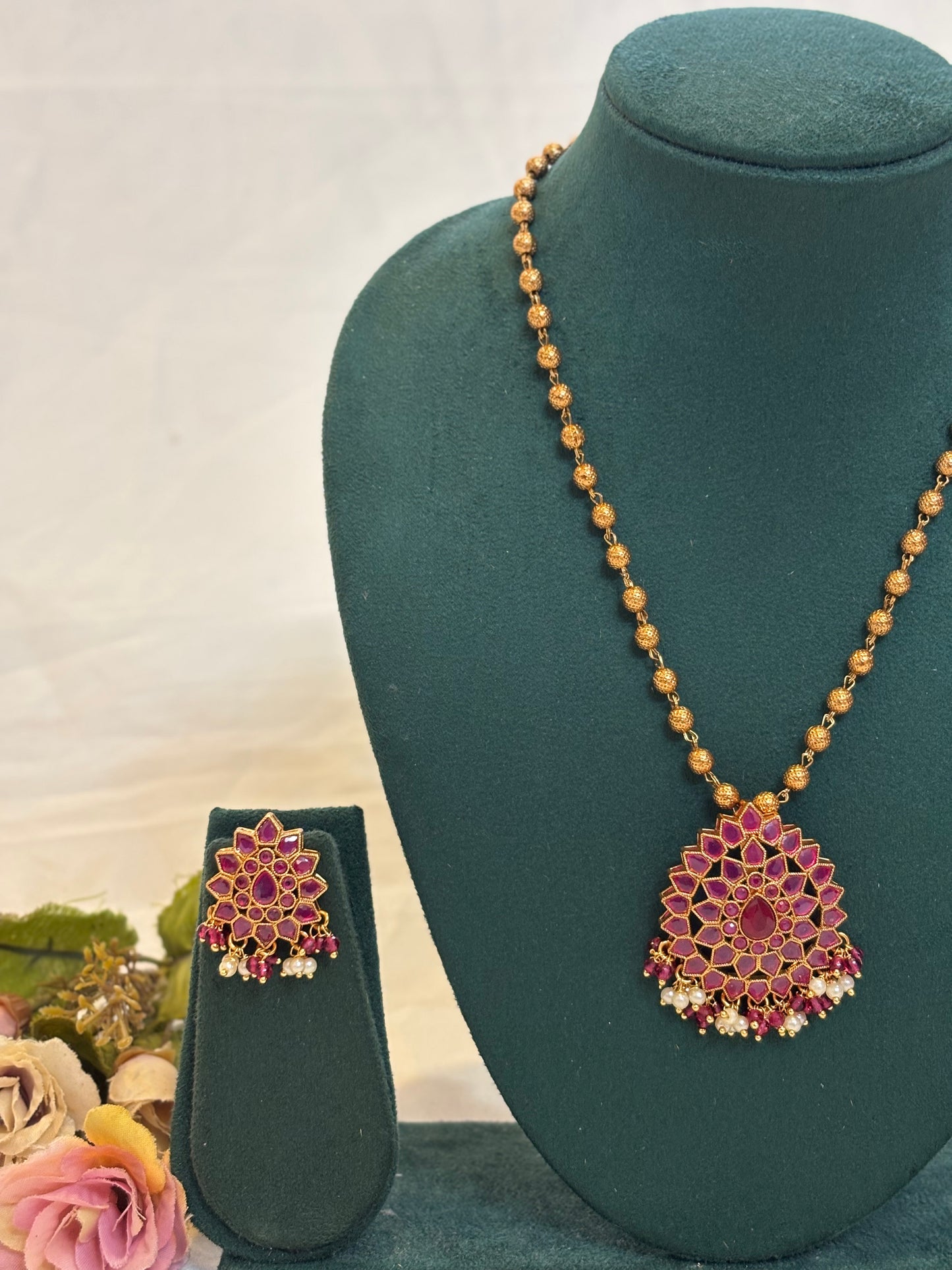 Ruby Kemp Lotus Pendant Set-N022(02)