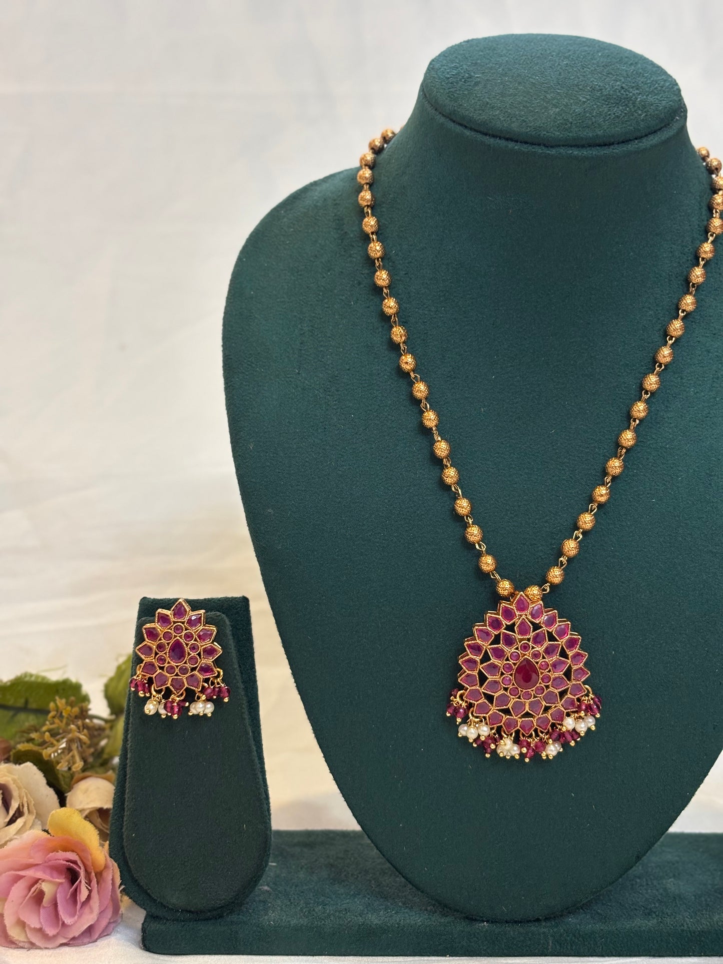 Ruby Floral Kemp Necklace-N022(02)