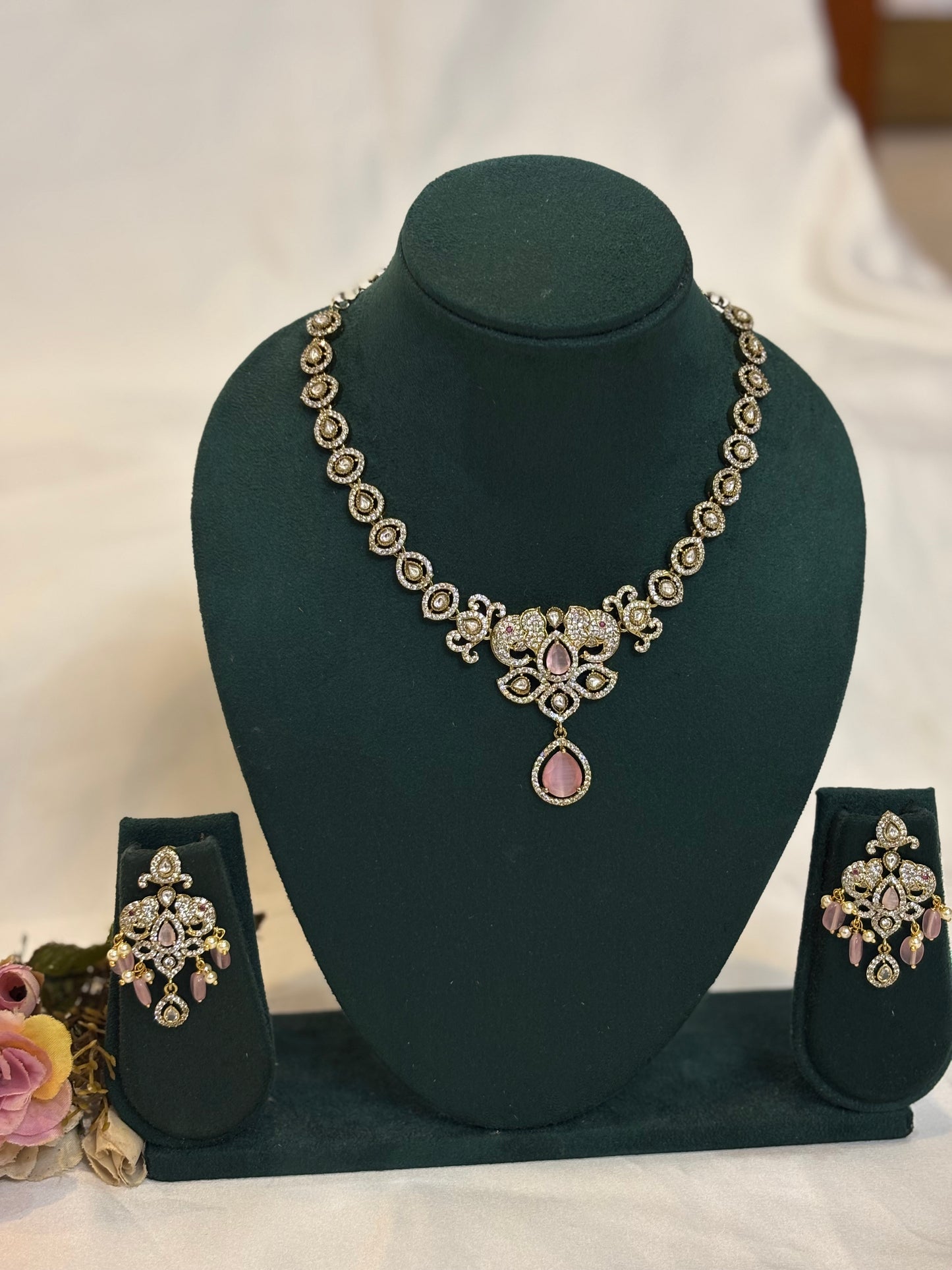 Blush Pink Crystal Statement Necklace