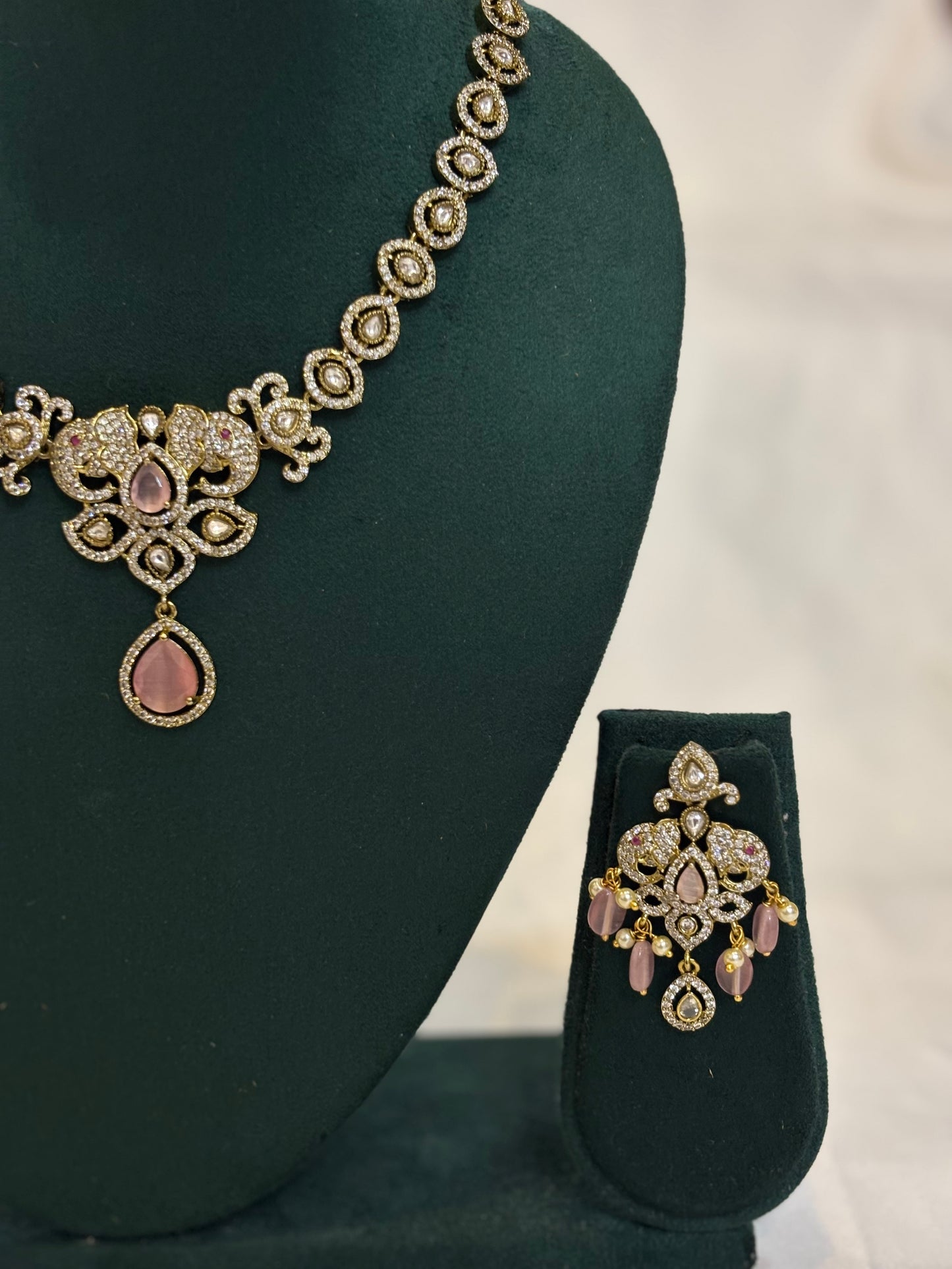 Blush Pink Crystal Statement Necklace