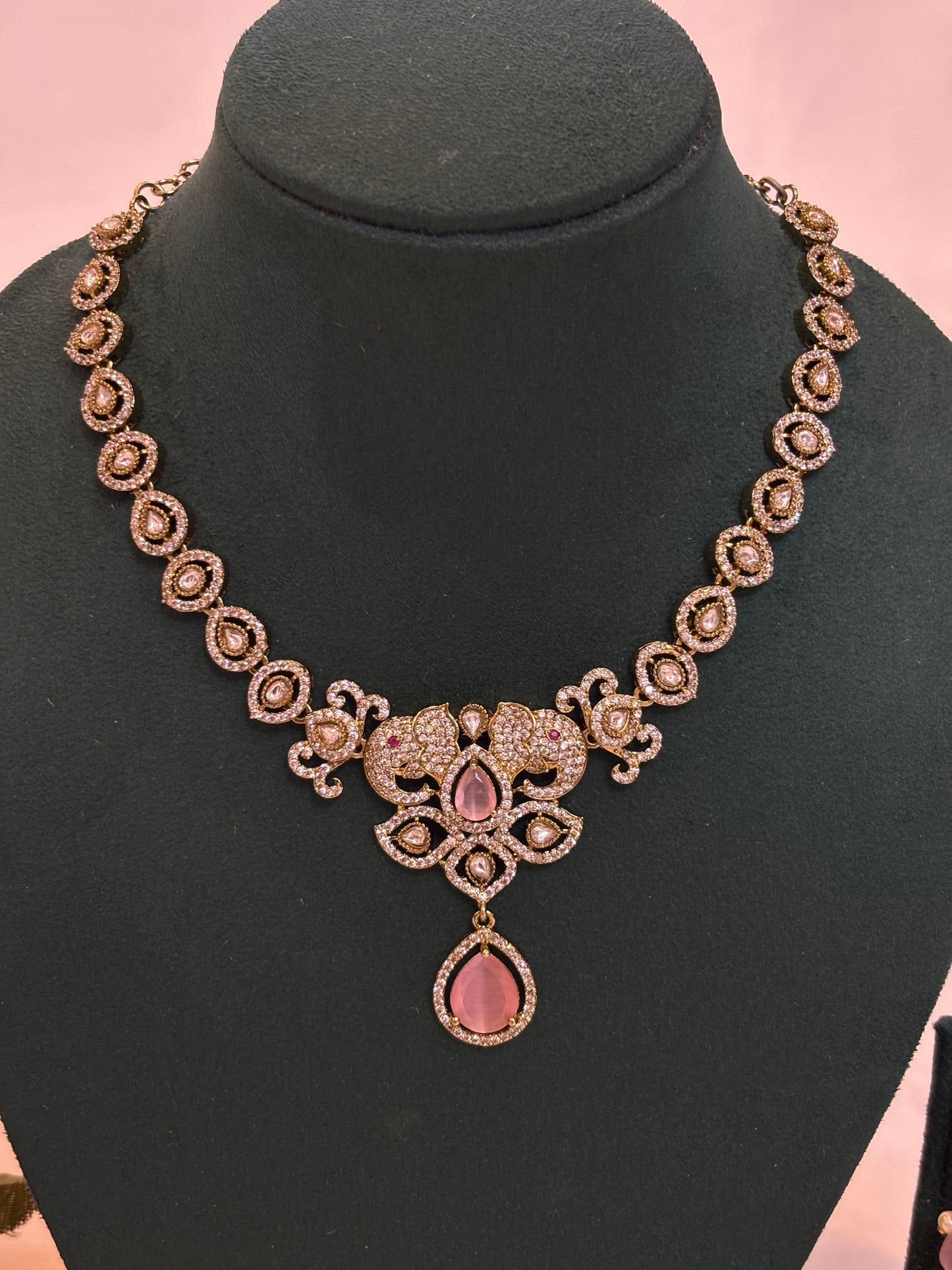 Blush Pink Crystal Statement Necklace