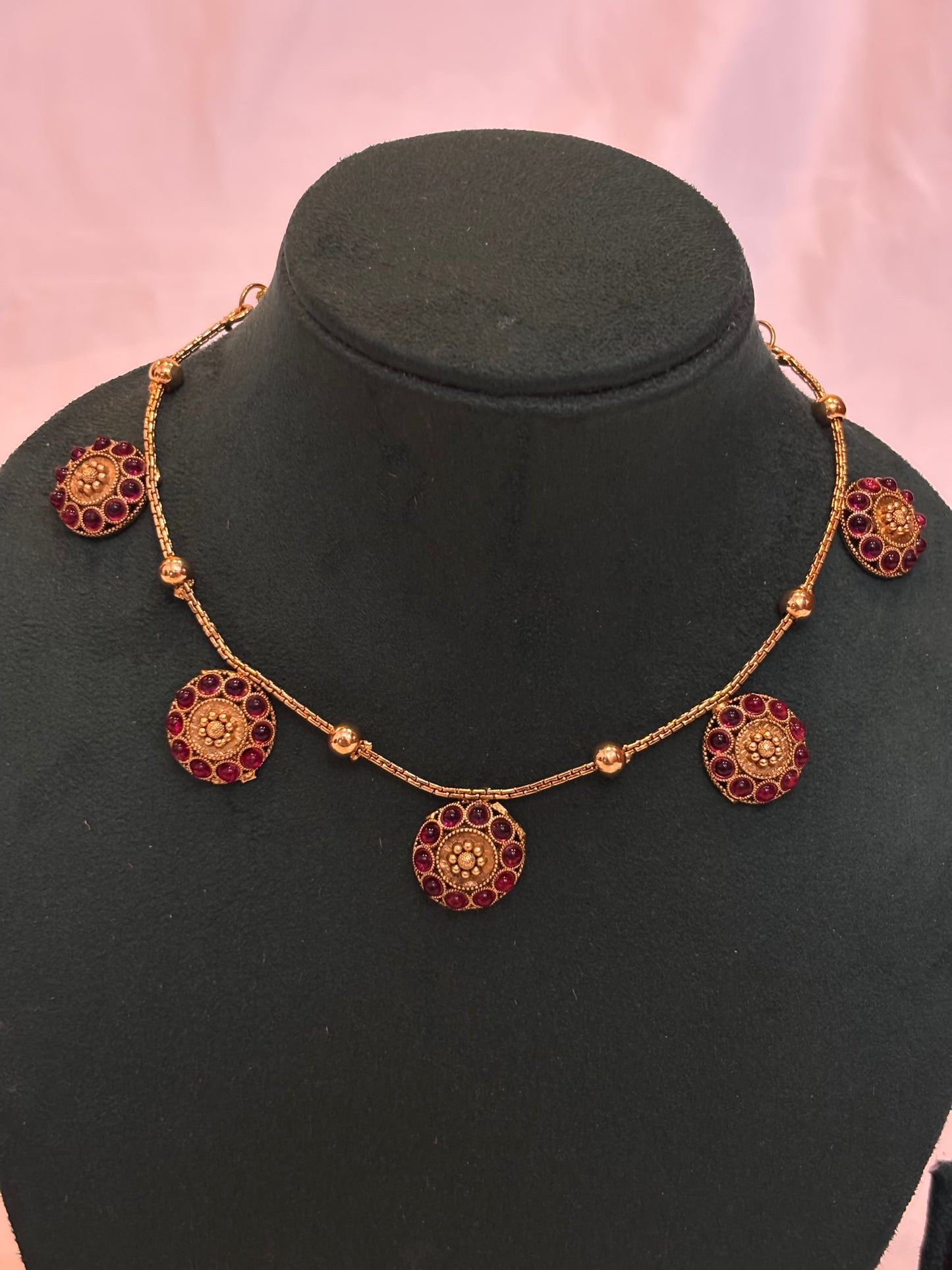 Ruby Coin Charm Necklace Set