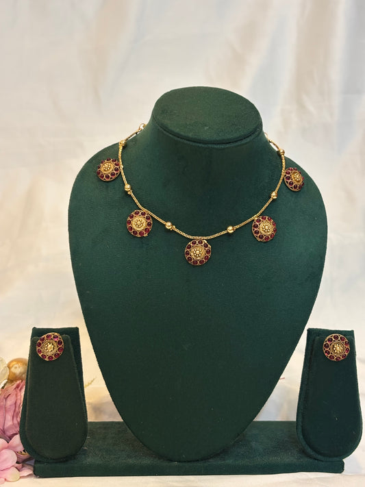 Ruby Coin Charm Necklace Set