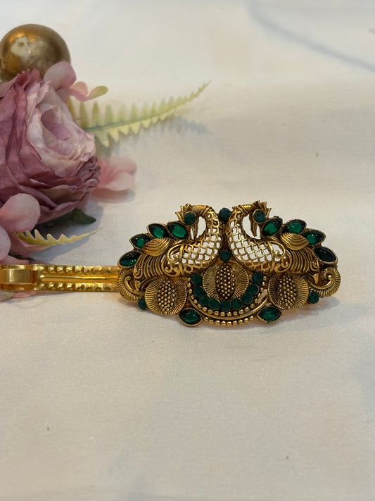Emerald Twin Peacock Hair Clip-H012(2)