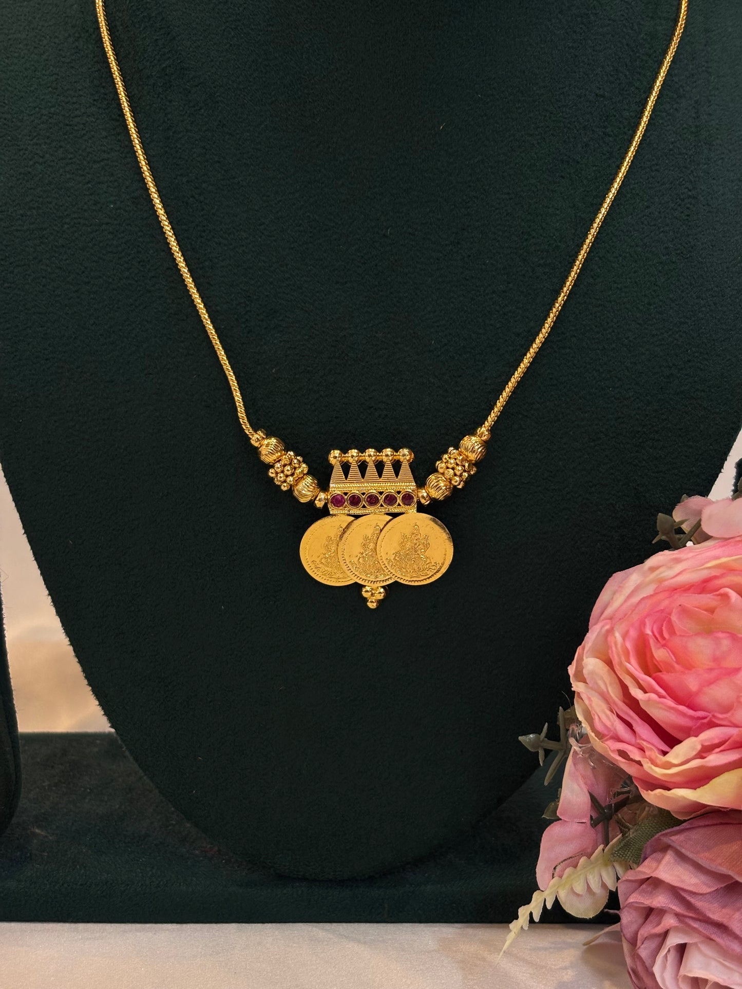 Three Coin Gold-Plated Mangalsutra Pendant
