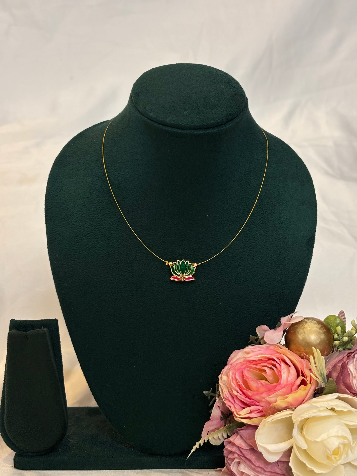 Green & Pink Lotus Necklace