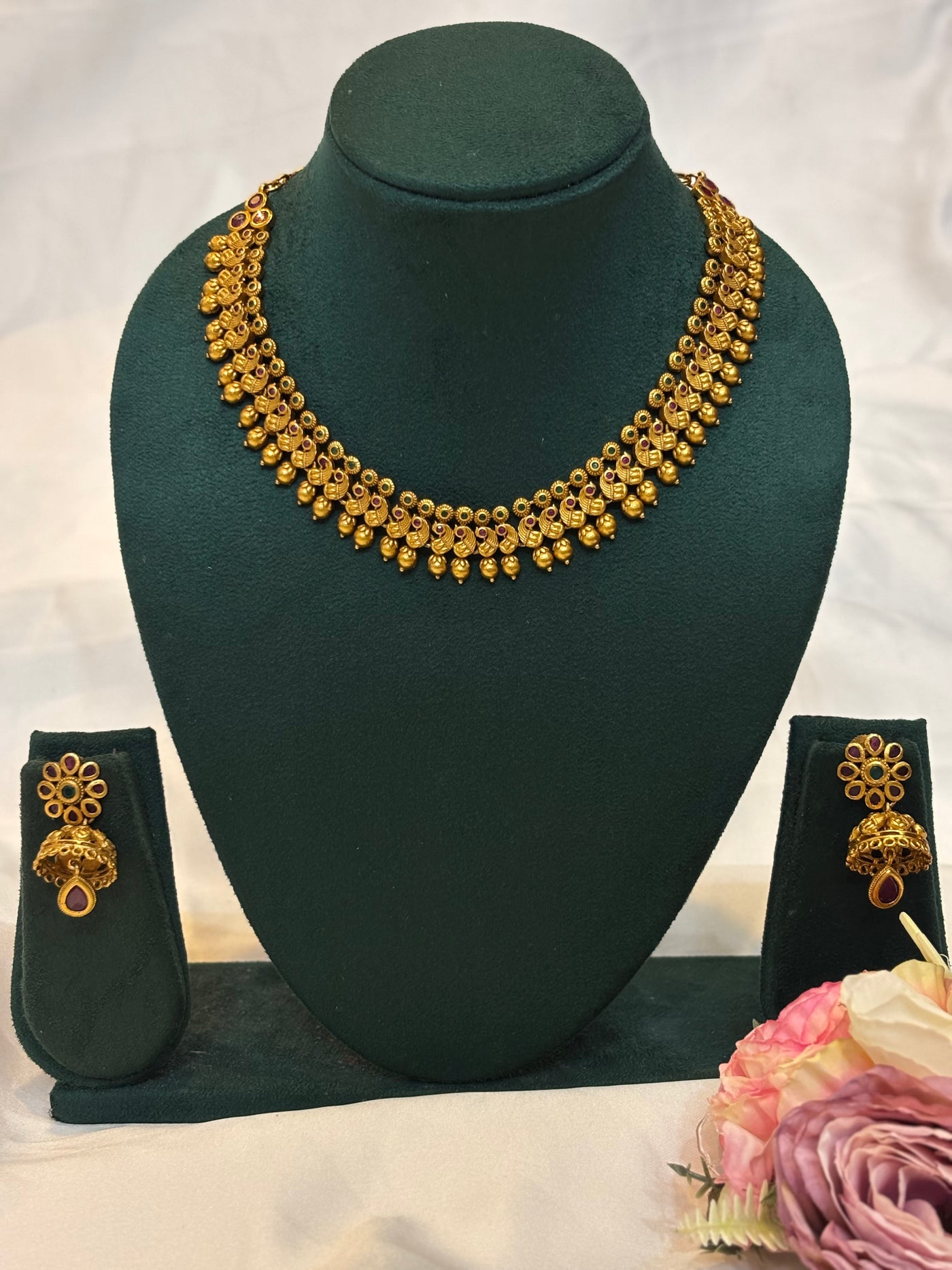 Gold-Tone Temple Necklace & Jhumka