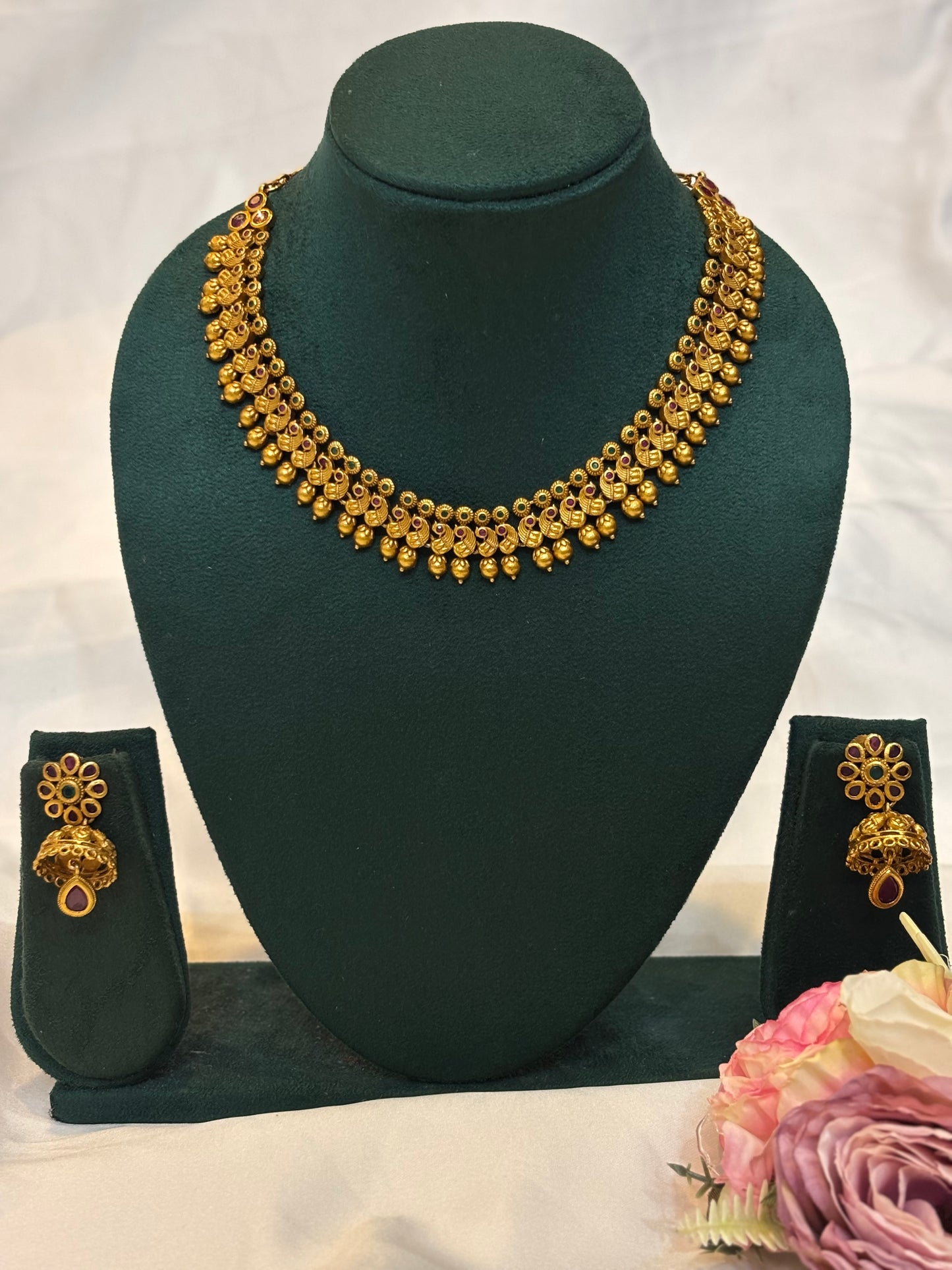 Gold-Tone Temple Necklace & Jhumka