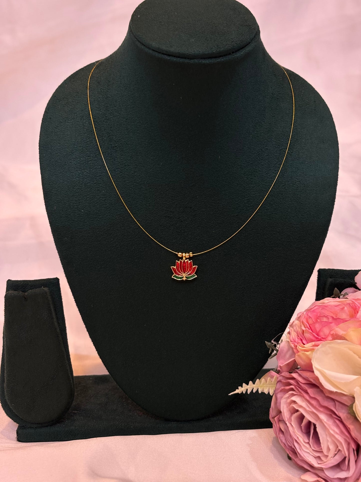 Red Lotus Pendant Necklace