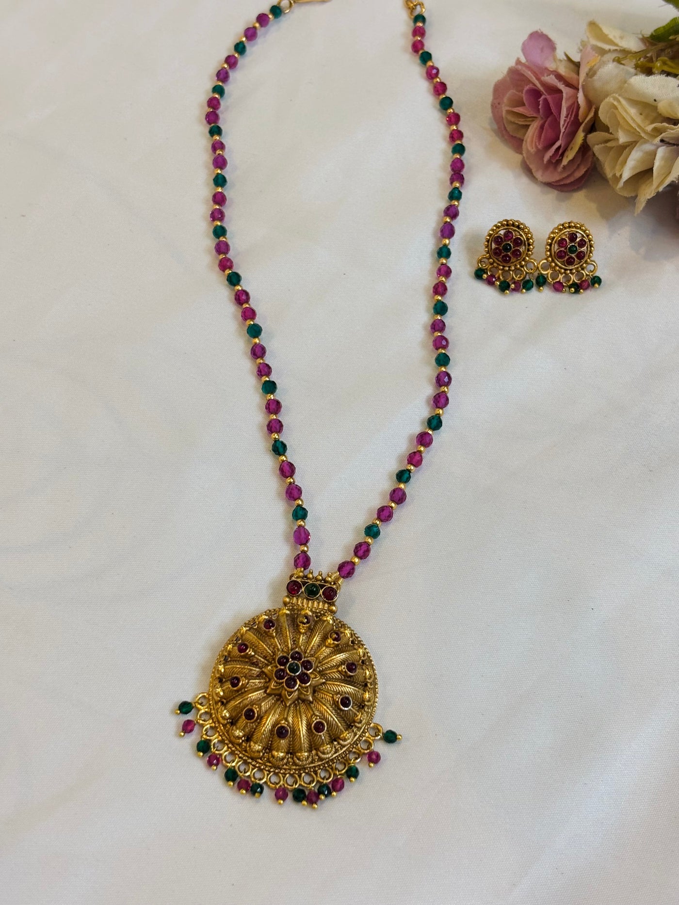 Ruby Emerald Beaded Necklace-N035(03)