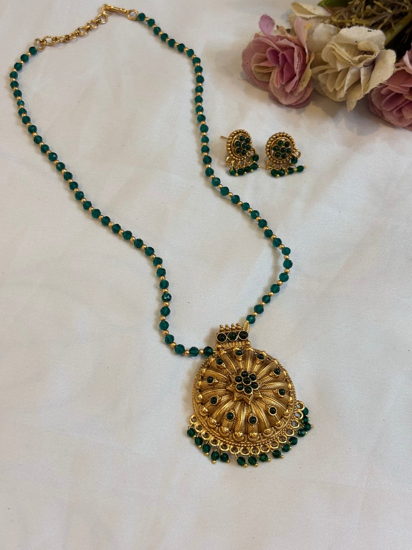 Emerald Green Beaded Necklace Set-N035(02)