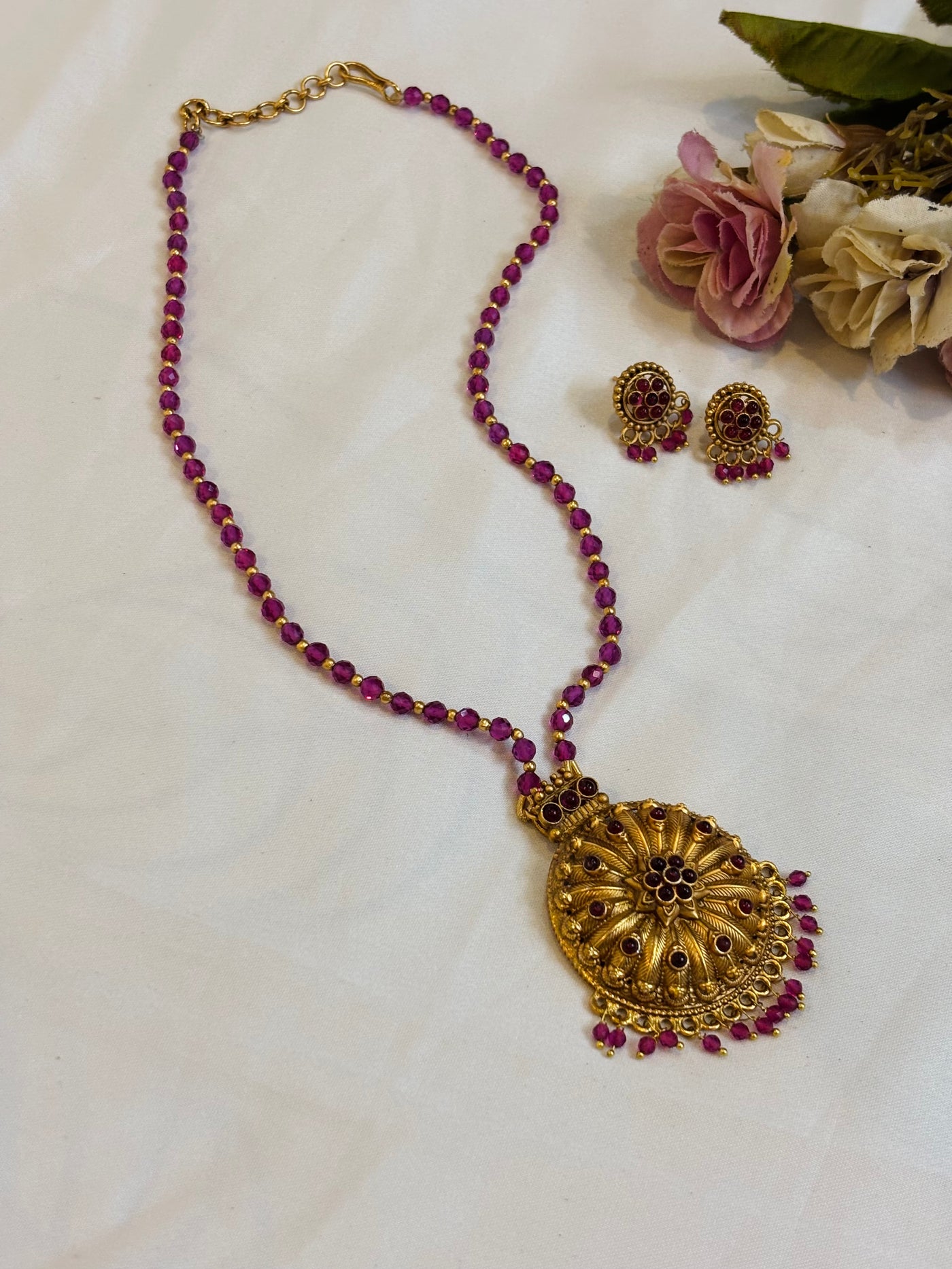 Ruby Beaded Necklace Set-N035(01)