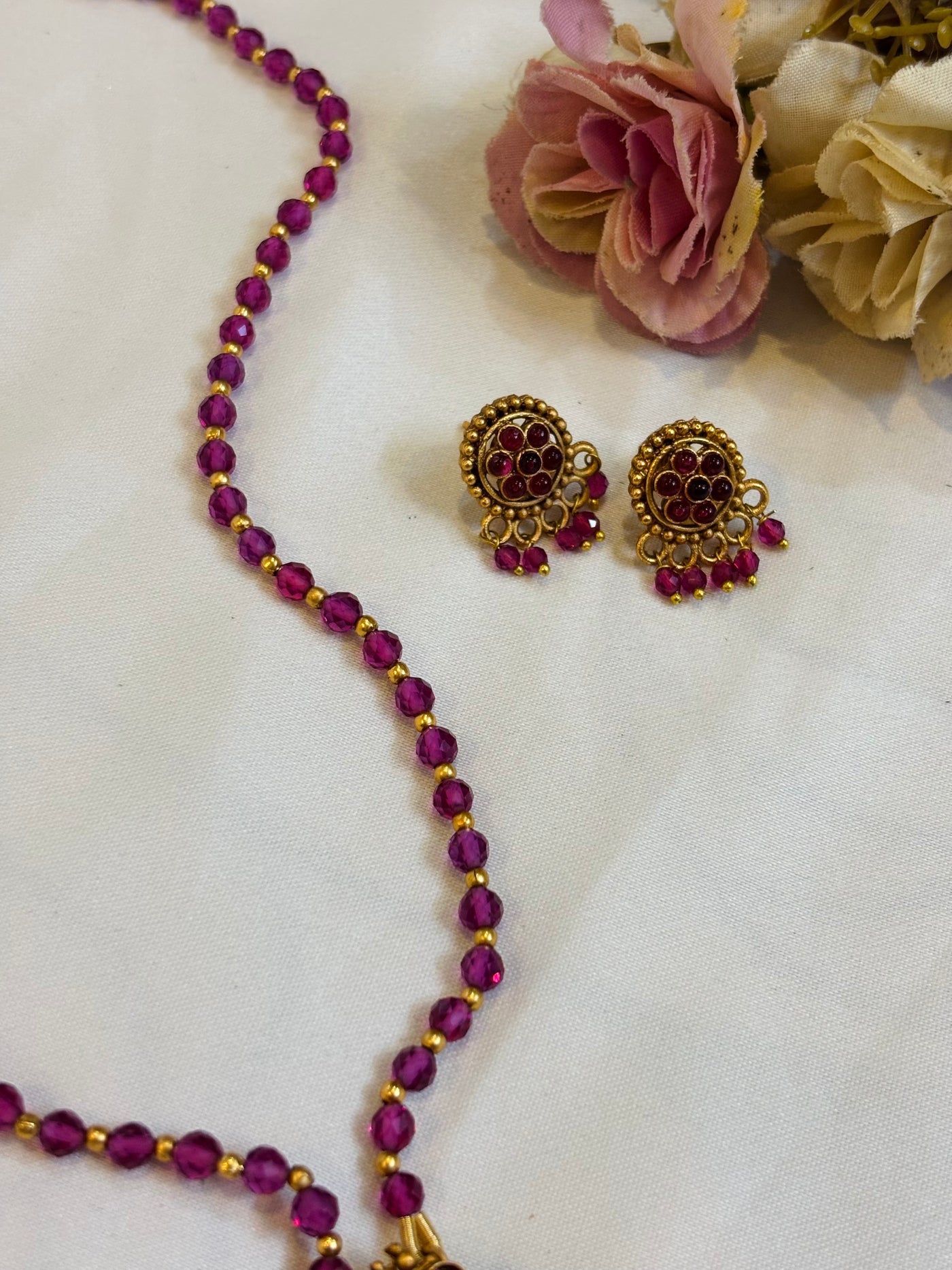 Ruby Beaded Necklace Set-N035(01)