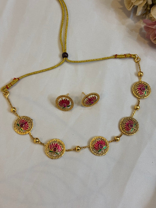 Lotus Motif Coin Necklace Set