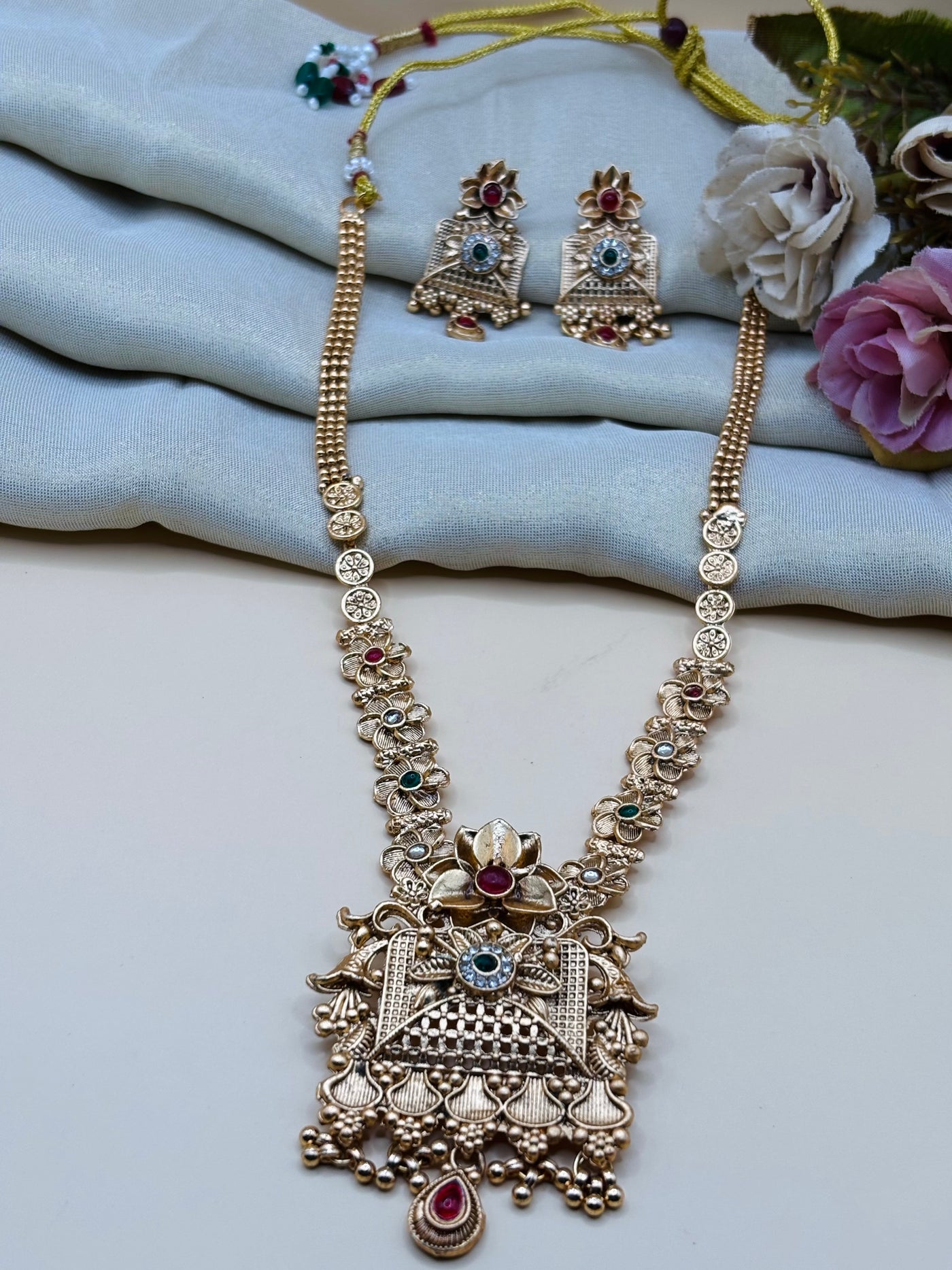Temple Design Long Necklace Set