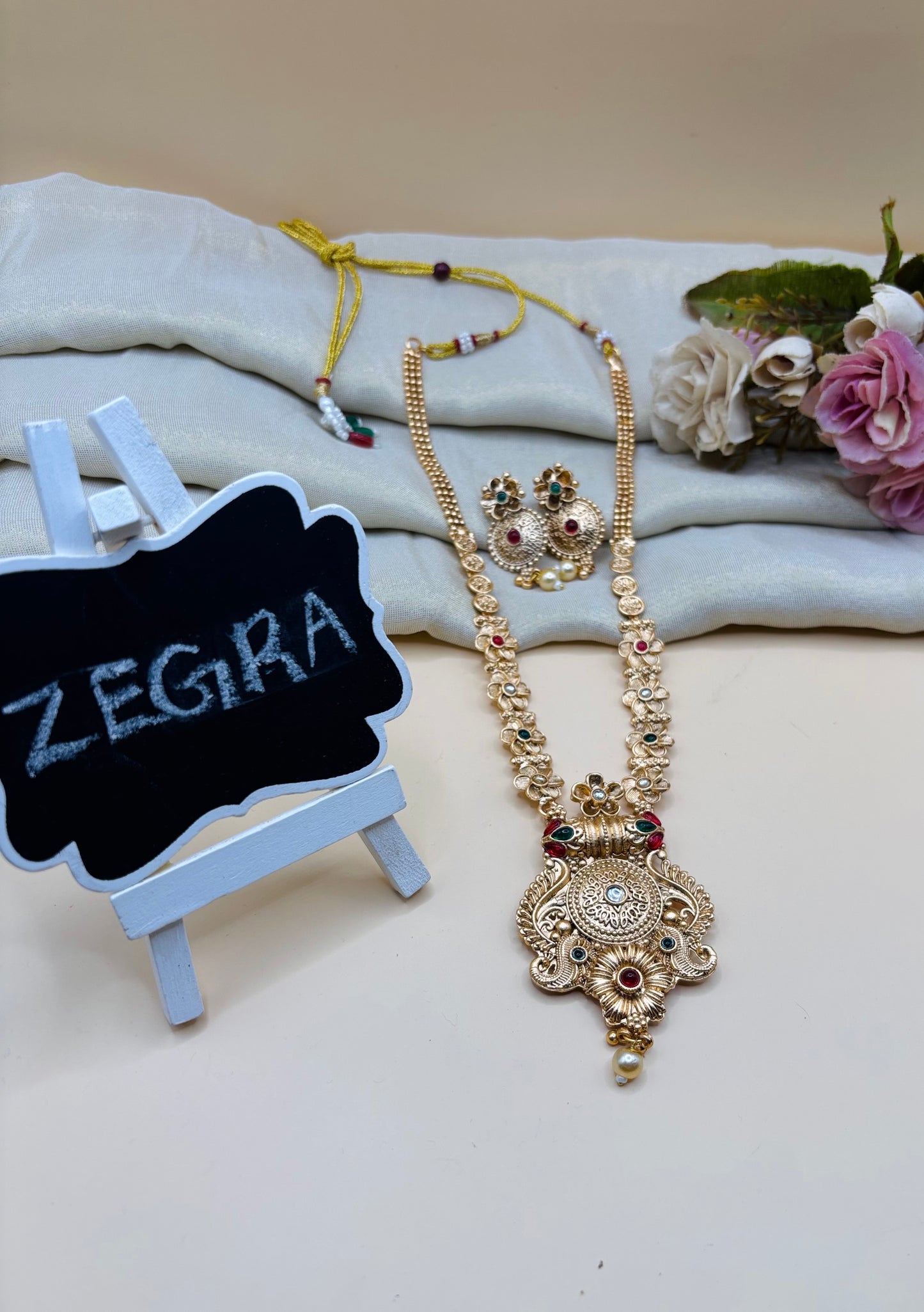 Antique Peacock Long Necklace Set