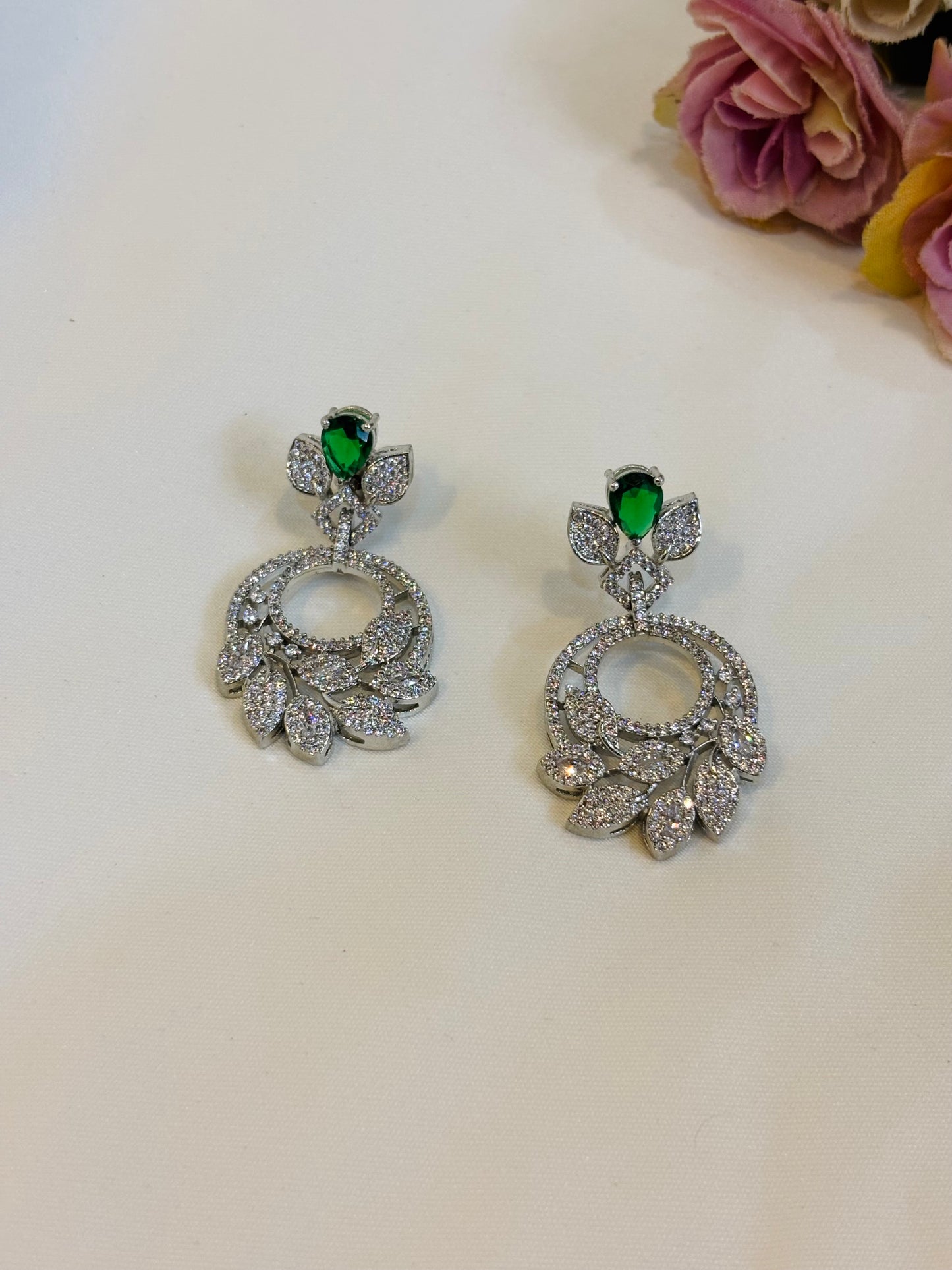 Emerald Green Crystal Drop Earrings-E9