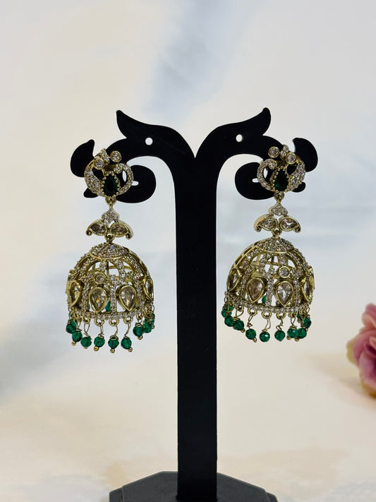 Emerald Sparkle Kundan Jhumkas-E12