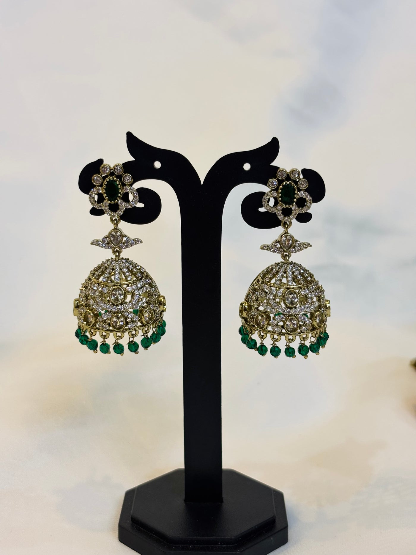 Emerald Glow Kundan Jhumkas -E11