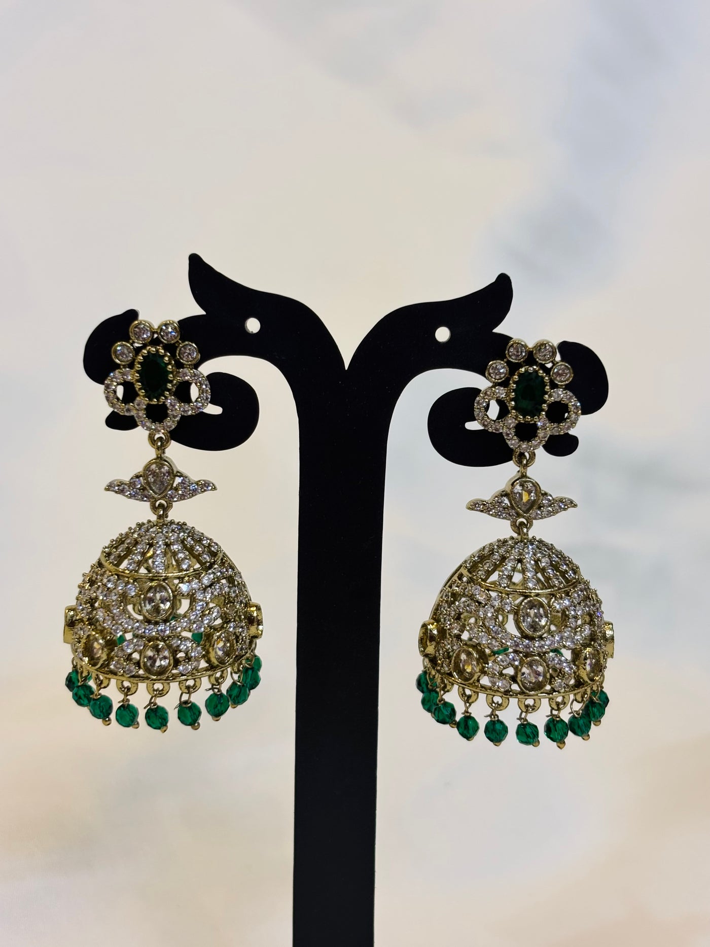 Emerald Glow Kundan Jhumkas -E11
