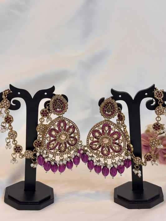 Royal Purple Kundan Chandbali Earrings