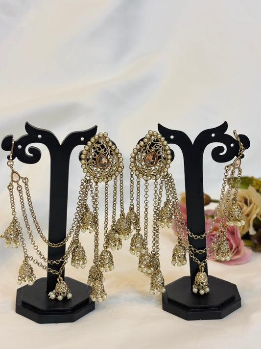 Royal Pearl Chain Jhumka Earrings