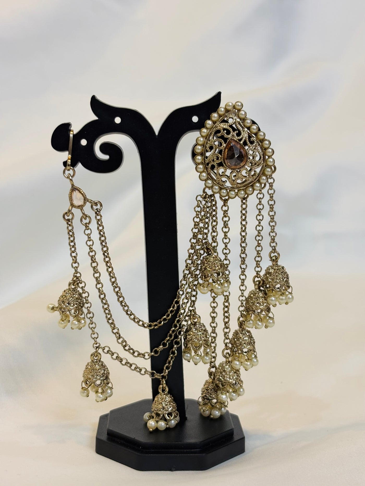 Royal Pearl Chain Jhumka Earrings