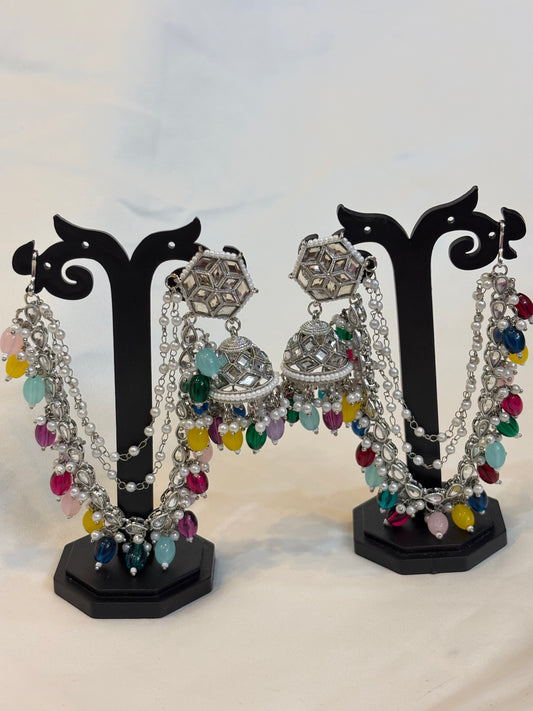 Multicolor Stone & Pearl Jhumka-E3