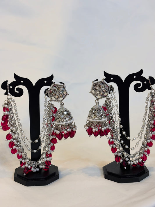 Ruby Red Beaded Jhumka-E3