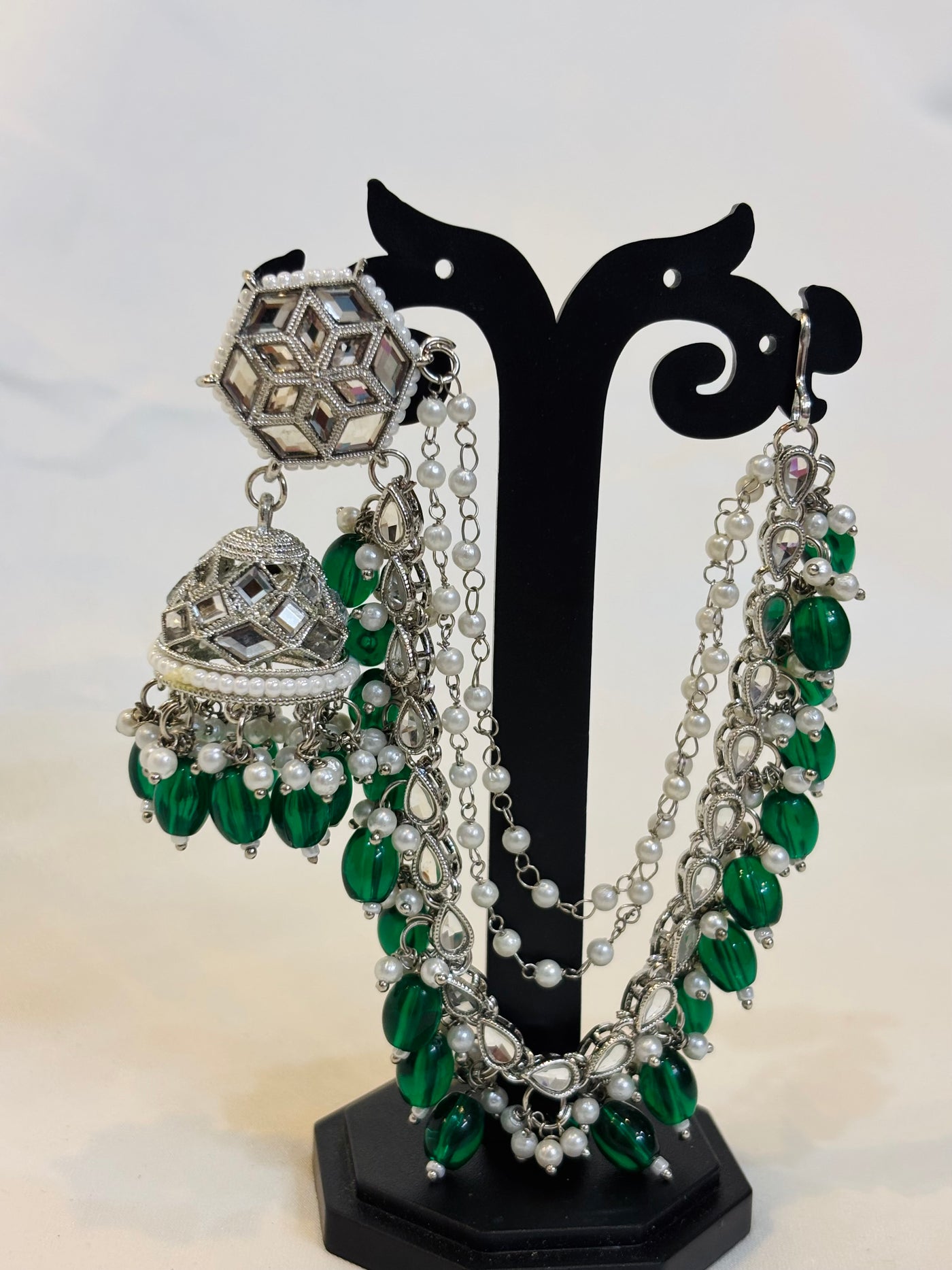 Emerald Green Beaded Jhumka-E3